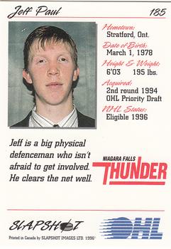 1995-96 Slapshot OHL #185 Jeff Paul Back