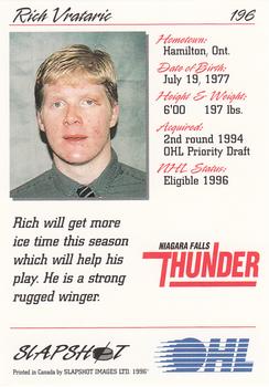 1995-96 Slapshot OHL #196 Rich Vrataric Back