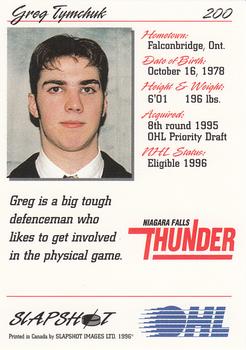 1995-96 Slapshot OHL #200 Greg Tymchuk Back