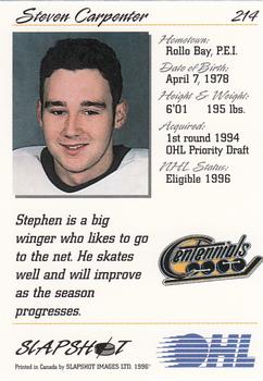 1995-96 Slapshot OHL #214 Steven Carpenter Back