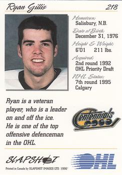 1995-96 Slapshot OHL #218 Ryan Gillis Back