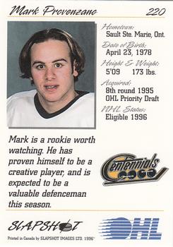 1995-96 Slapshot OHL #220 Mark Provenzano Back