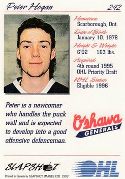 1995-96 Slapshot OHL #242 Peter Hogan Back