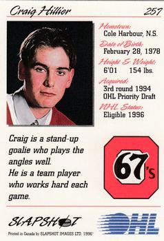 1995-96 Slapshot OHL #257 Craig Hillier Back