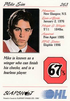 1995-96 Slapshot OHL #263 Mike Sim Back