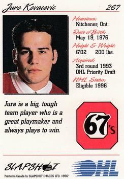1995-96 Slapshot OHL #267 Jure Kovacevic Back