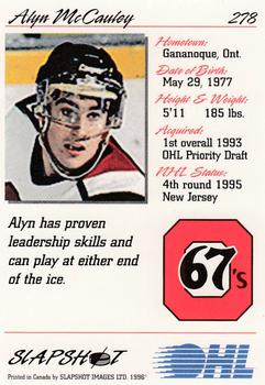 1995-96 Slapshot OHL #278 Alyn McCauley Back