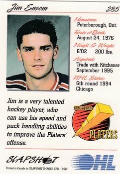 1995-96 Slapshot OHL #285 Jim Ensom Back