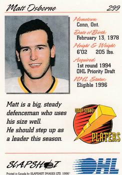 1995-96 Slapshot OHL #299 Matt Osborne Back