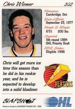 1995-96 Slapshot OHL #302 Chris Wismer Back