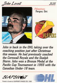 1995-96 Slapshot OHL #305 John Lovell Back
