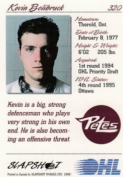 1995-96 Slapshot OHL #320 Kevin Bolibruck Back