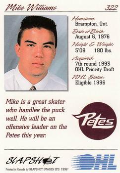 1995-96 Slapshot OHL #322 Mike Williams Back