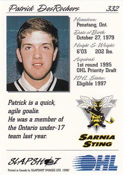 1995-96 Slapshot OHL #332 Patrick DesRochers Back