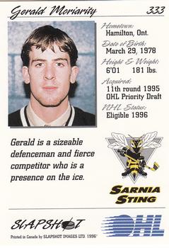 1995-96 Slapshot OHL #333 Gerald Moriarity Back
