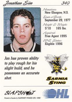 1995-96 Slapshot OHL #340 Jonathan Sim Back