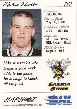 1995-96 Slapshot OHL #342 Mike Hanson Back
