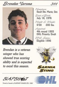 1995-96 Slapshot OHL #344 Brendan Yarema Back