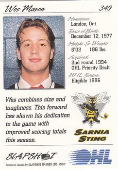 1995-96 Slapshot OHL #349 Wes Mason Back