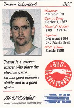 1995-96 Slapshot OHL #367 Trevor Tokarczyk Back