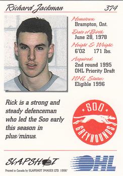 1995-96 Slapshot OHL #374 Richard Jackman Back