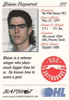 1995-96 Slapshot OHL #377 Blaine Fitzpatrick Back