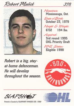 1995-96 Slapshot OHL #378 Robert Mulick Back