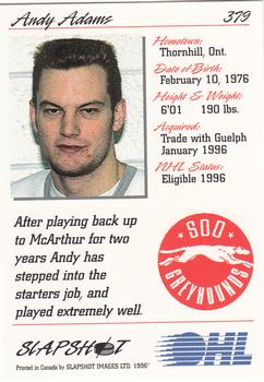 1995-96 Slapshot OHL #379 Andy Adams Back