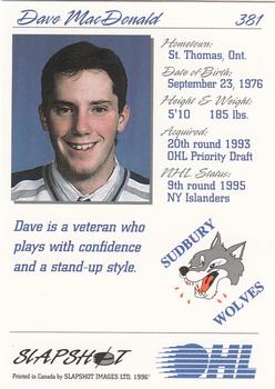 1995-96 Slapshot OHL #381 Dave MacDonald Back