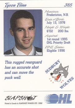 1995-96 Slapshot OHL #385 Tyson Flinn Back