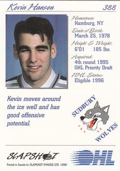 1995-96 Slapshot OHL #388 Kevin Hansen Back