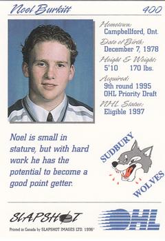 1995-96 Slapshot OHL #400 Noel Burkitt Back