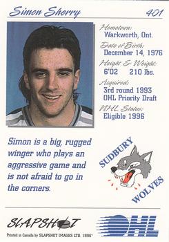 1995-96 Slapshot OHL #401 Simon Sherry Back