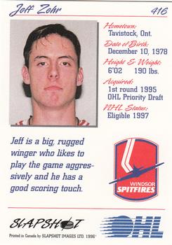 1995-96 Slapshot OHL #416 Jeff Zehr Back