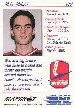 1995-96 Slapshot OHL #417 Wes Ward Back