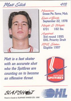 1995-96 Slapshot OHL #418 Matt Elich Back