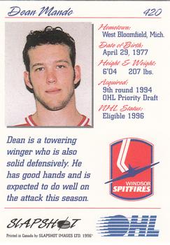1995-96 Slapshot OHL #420 Dean Mando Back