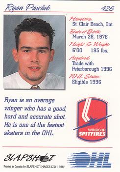 1995-96 Slapshot OHL #426 Ryan Pawluk Back