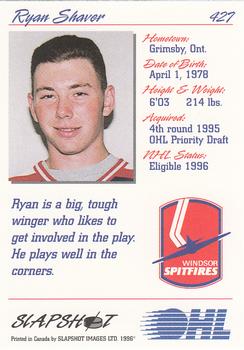 1995-96 Slapshot OHL #427 Ryan Shaver Back