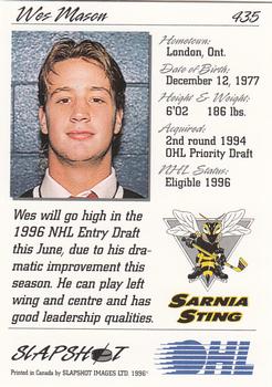 1995-96 Slapshot OHL #435 Wes Mason Back