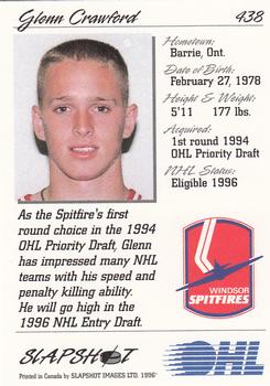 1995-96 Slapshot OHL #438 Glenn Crawford Back