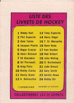 1971-72 O-Pee-Chee - Booklets French #3 Dale Tallon Back