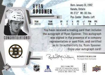 2013-14 SPx #170 Ryan Spooner Back
