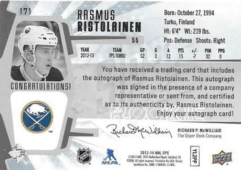 2013-14 SPx #171 Rasmus Ristolainen Back