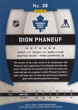 2013-14 Panini Totally Certified #35 Dion Phaneuf Back
