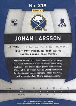 2013-14 Panini Totally Certified #219 Johan Larsson Back