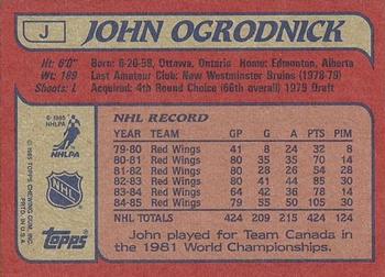 1985-86 Topps - Wax Box Bottom Panels Singles #J John Ogrodnick Back