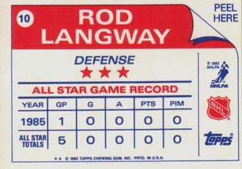 1985-86 Topps - Stickers #10 Rod Langway Back