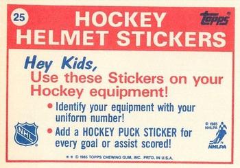 1985-86 Topps - Stickers #25 Hartford Whalers Back