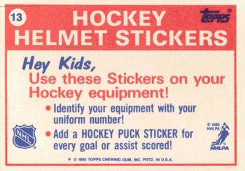 1985-86 Topps - Stickers #13 Toronto Maple Leafs Back